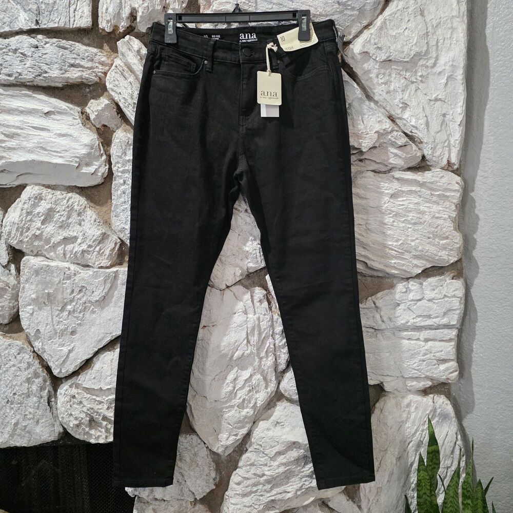 ANA Jeans Womens 10 Black Skinny Ankle Stretch Mid Rise Black Wash Denim Jeans